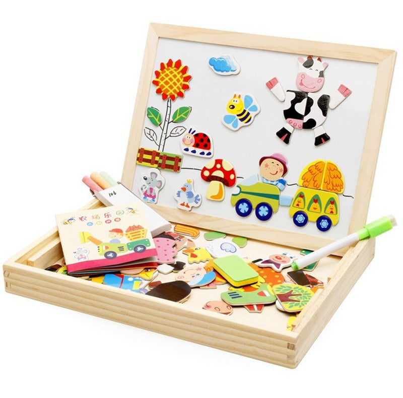 Magnetic Wooden Drawing Board & Puzzle