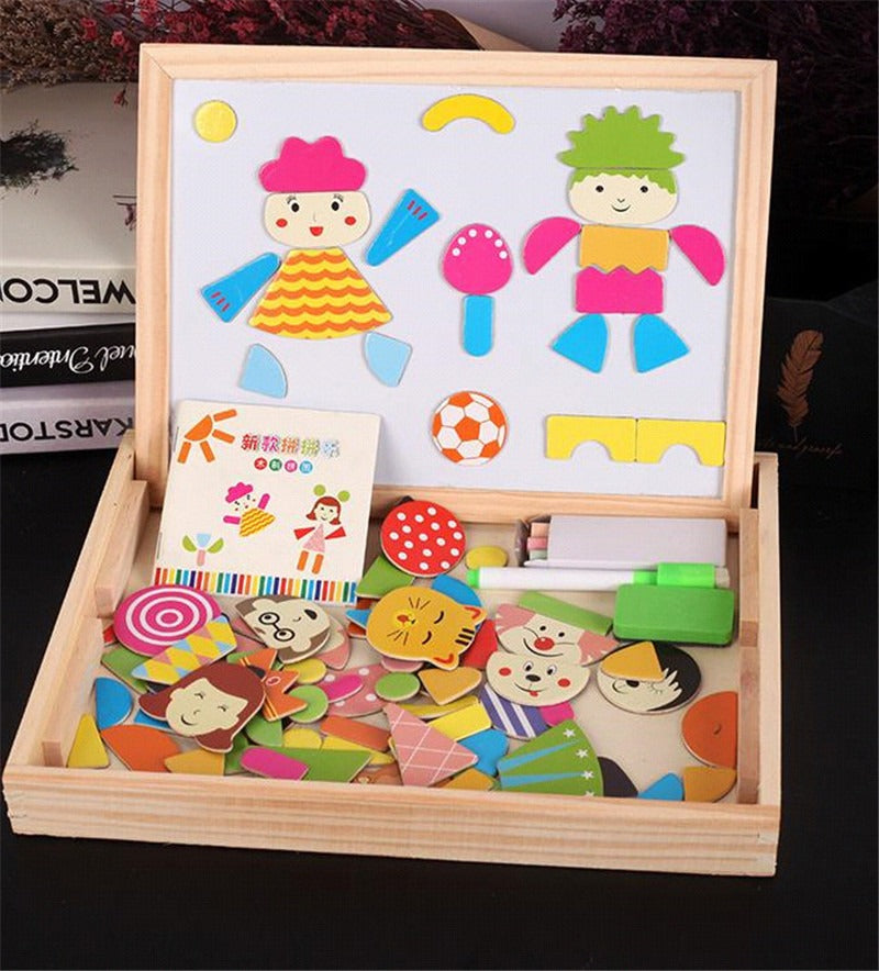 Magnetic Wooden Drawing Board & Puzzle