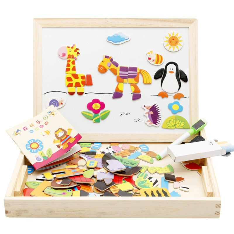 Magnetic Wooden Drawing Board & Puzzle