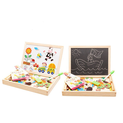 Magnetic Wooden Drawing Board & Puzzle